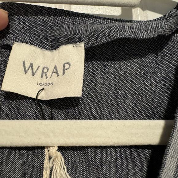 Wrap London Linen Embroidered Midi Dress Boho Lagenlook Blue Gray NEW Size 18 - Picture 4 of 7